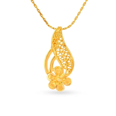 Captivating 22 Karat Yellow Gold Floral Paisley Pendant